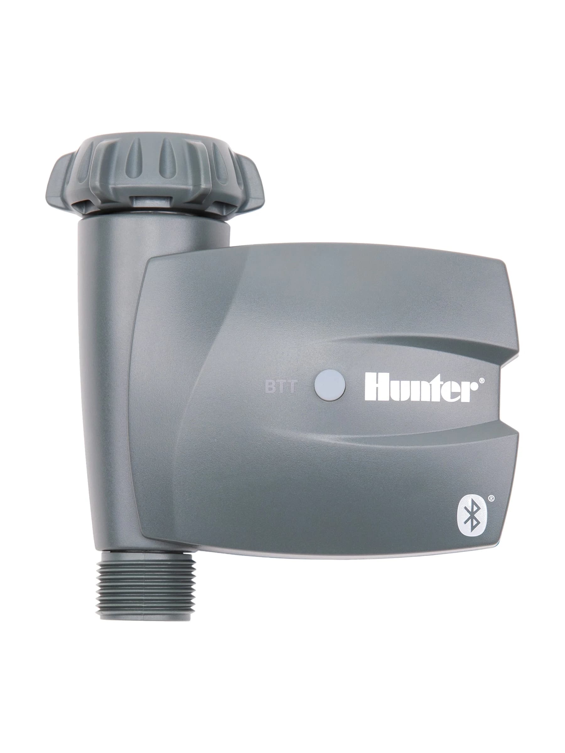 בקר ההשקיה Hunter BTT-101 מזווית, נראים חיבור הברז העליון והמחבר המהיר בתחתית - משתלות הדר נוי