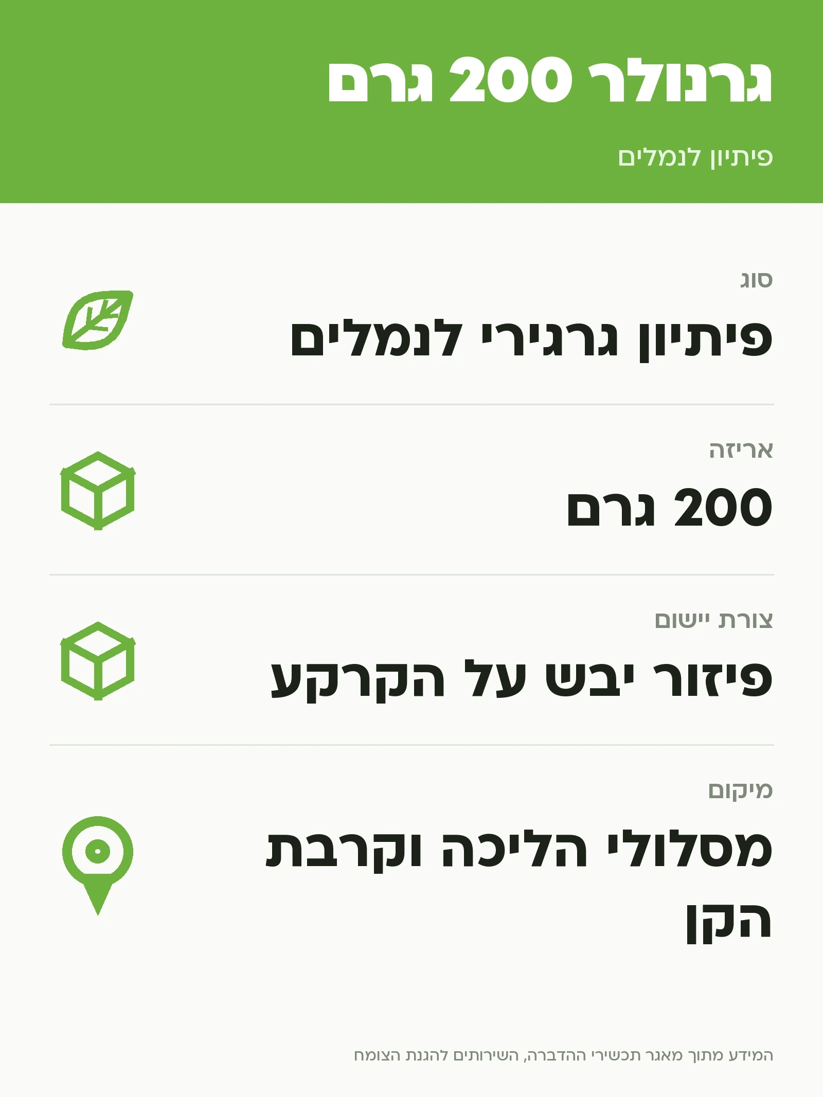גרנולר 200 גרם: פיתיון לנמלים, נתוני התווית הרשמית