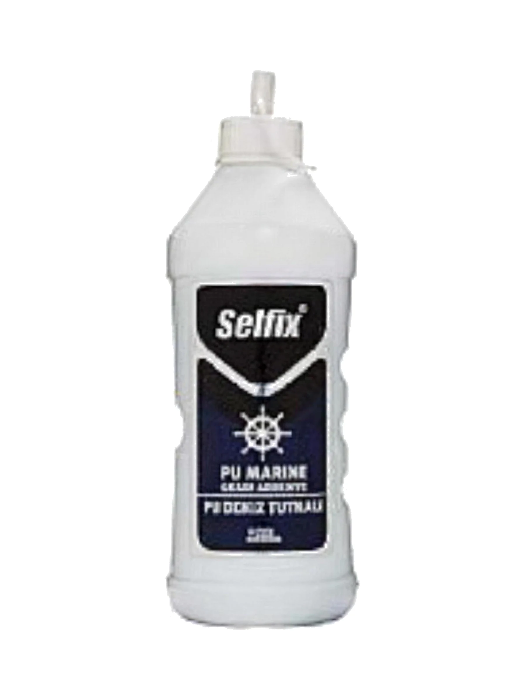 בקבוק דבק פוליאוריתן Selfix PU Marine Grade Adhesive במשקל 700 גרם עם פיה מחודדת, על רקע לבן - משתלות הדר נוי