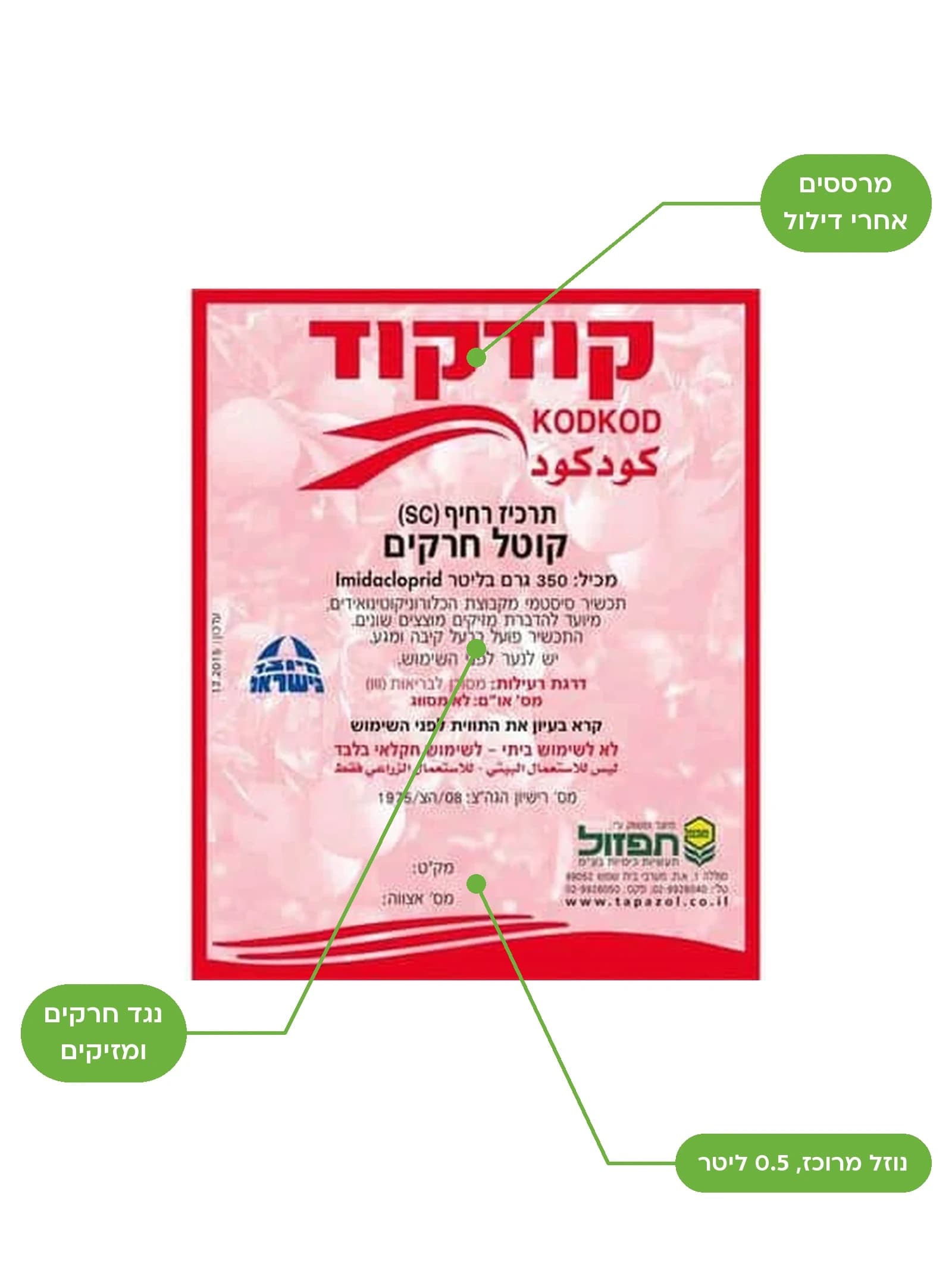 קודקוד 0.5 ליטר תעשיות כימיות תפזול, קוטל חרקים סיסטמי למכירה במשתלות הדר נוי