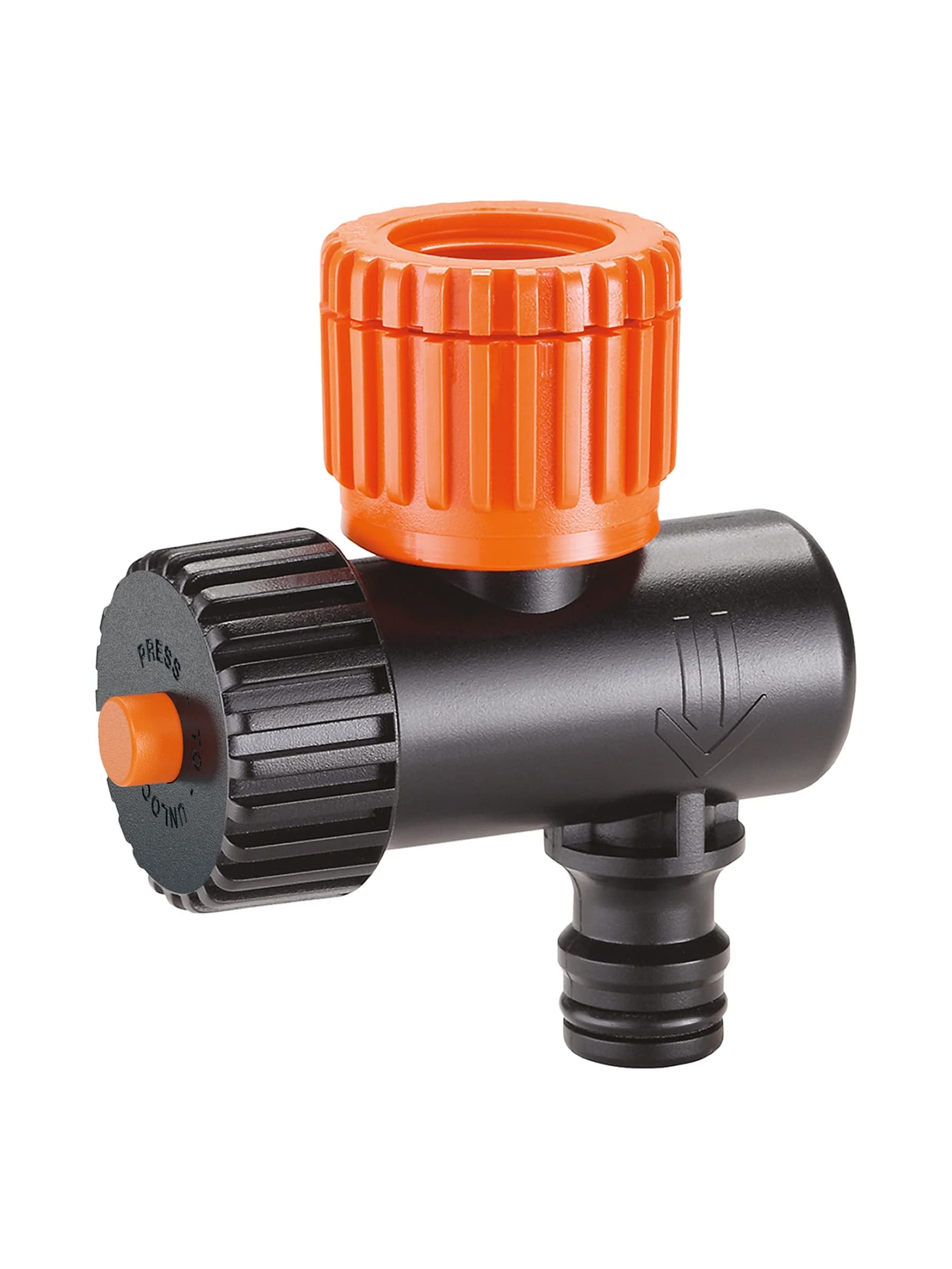 ווסת לחץ Claber 91040 בשחור וכתום עם הברגה לברז ויציאת Quick-Click, שומר לחץ קבוע - משתלות הדר נוי