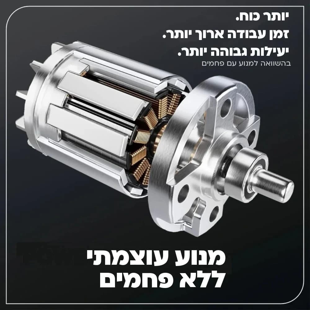 מקדחה ומברגה 13 מ״מ 24 וולט נטענת גוף בלבד, Greenworks DD345A3: כרטיס הסבר, מנוע עוצמתי ללא פחמים: חתך של המנוע, יותר כוח, זמן עבודה ארוך יותר ויעילות גבוהה יותר