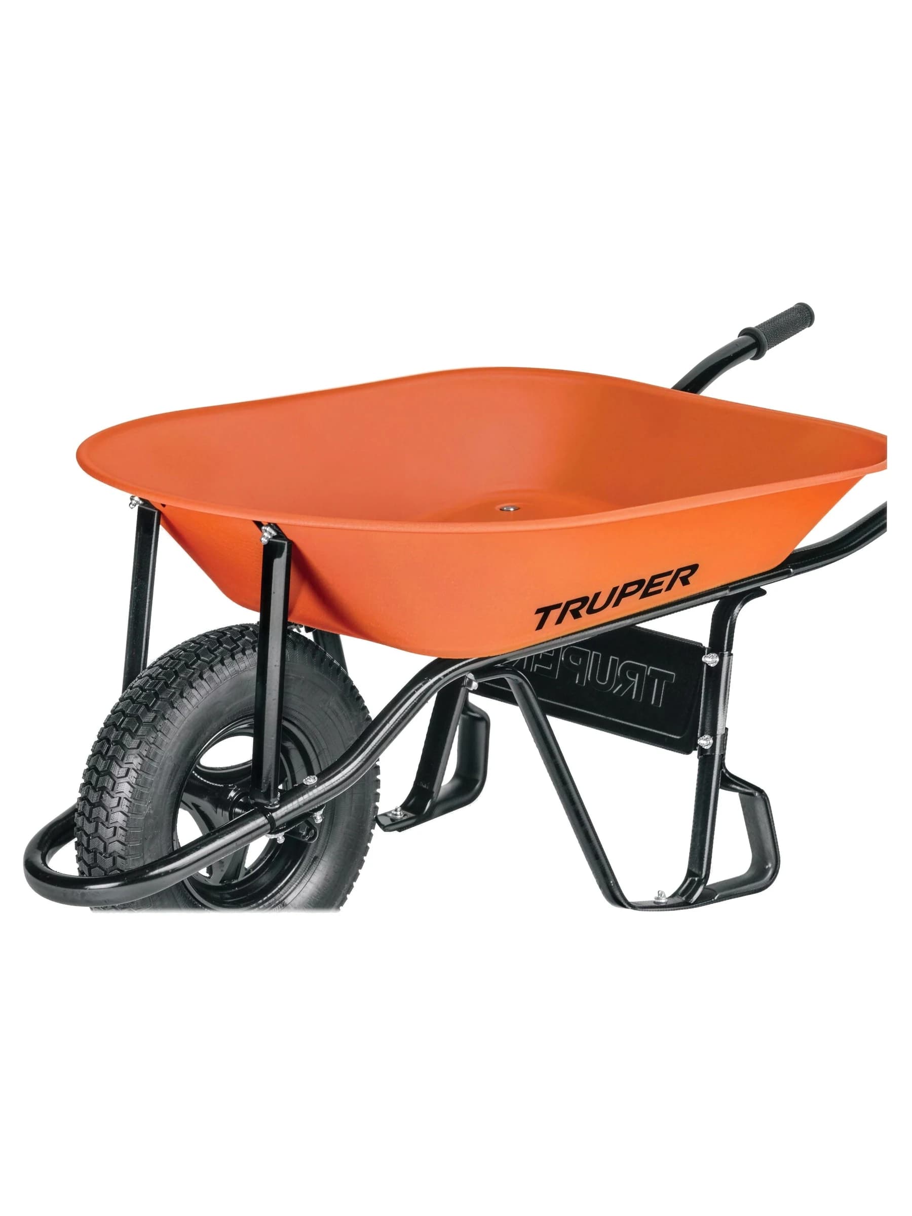 מריצת גינה TRUPER CAT-45 עם מיכל פח כתום, גלגל פנאומטי מחוזק ושלדת צינור, 62 ליטר - משתלות הדר נוי