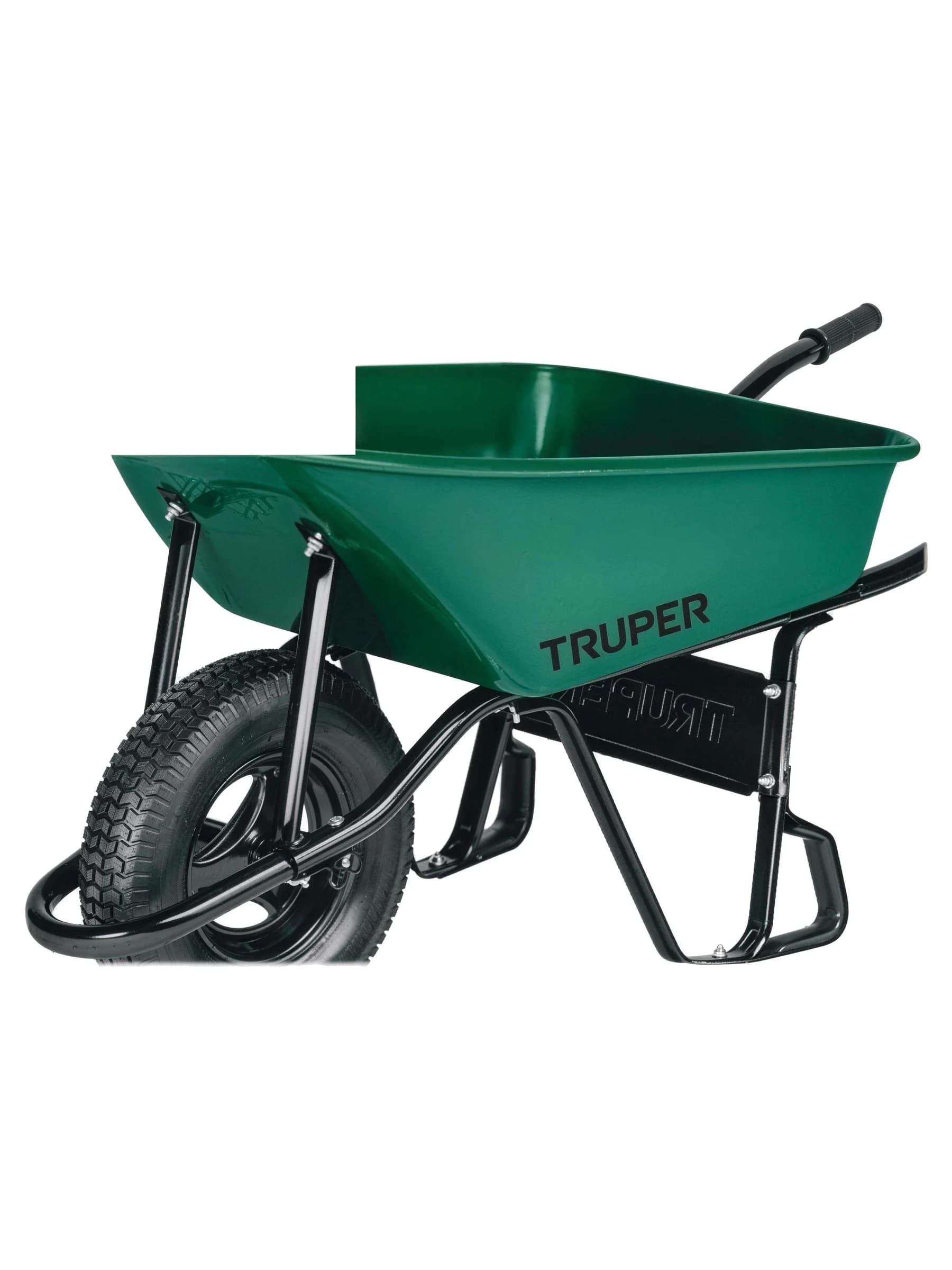 מריצת גינה צרה TRUPER CAT-55 עם מיכל פח ירוק ברוחב 60 סנטימטר, עוברת בשער ובין ערוגות - משתלות הדר נוי