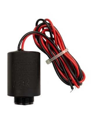 סולנואיד DC נועל של גלקון, גליל שחור עם זוג חוטים אדום ושחור, זה הרכיב שמחליף את סולנואיד החשמל, על רקע לבן - משתלות הדר נוי