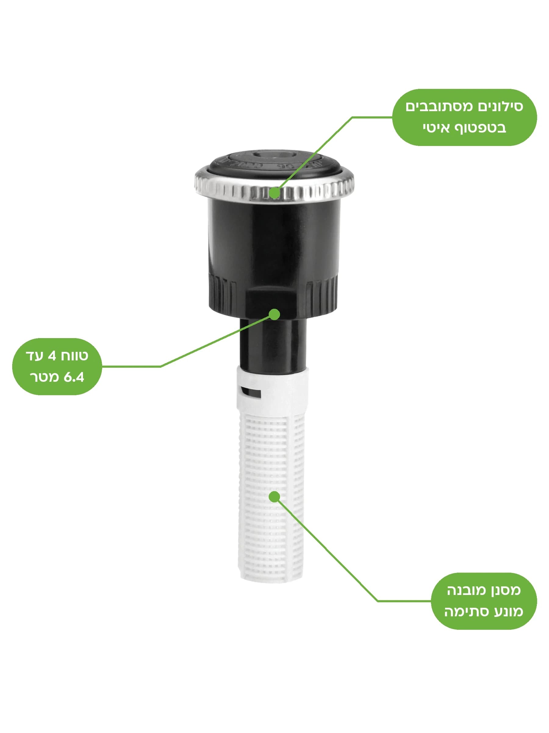פיית MP Rotator MP2000 של Hunter עם ראש שחור ומסנן לבן, על רקע לבן - משתלות הדר נוי