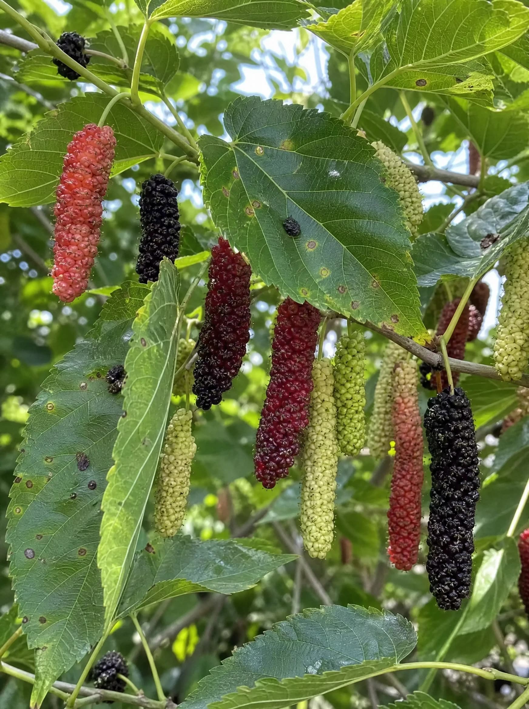 תות 'פקיסטני׳ (פרי ארוך) (morus macroura pakistan) — תקריב פרי, משתלת הדר נוי