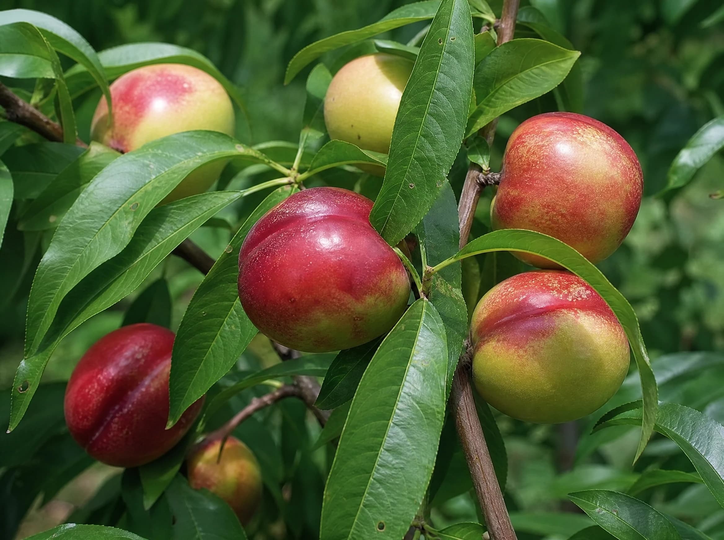 נקטרינה אדומה (prunus persica) — תקריב פרי, משתלת הדר נוי
