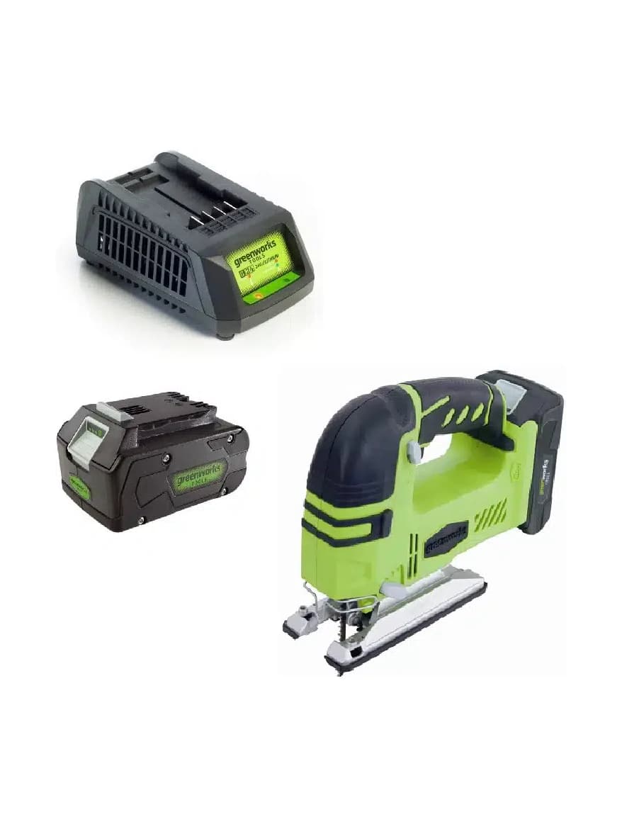 מסור אנכי ג’יקסו 24V נטען+סוללה 4.0Ah+מטען greenworks