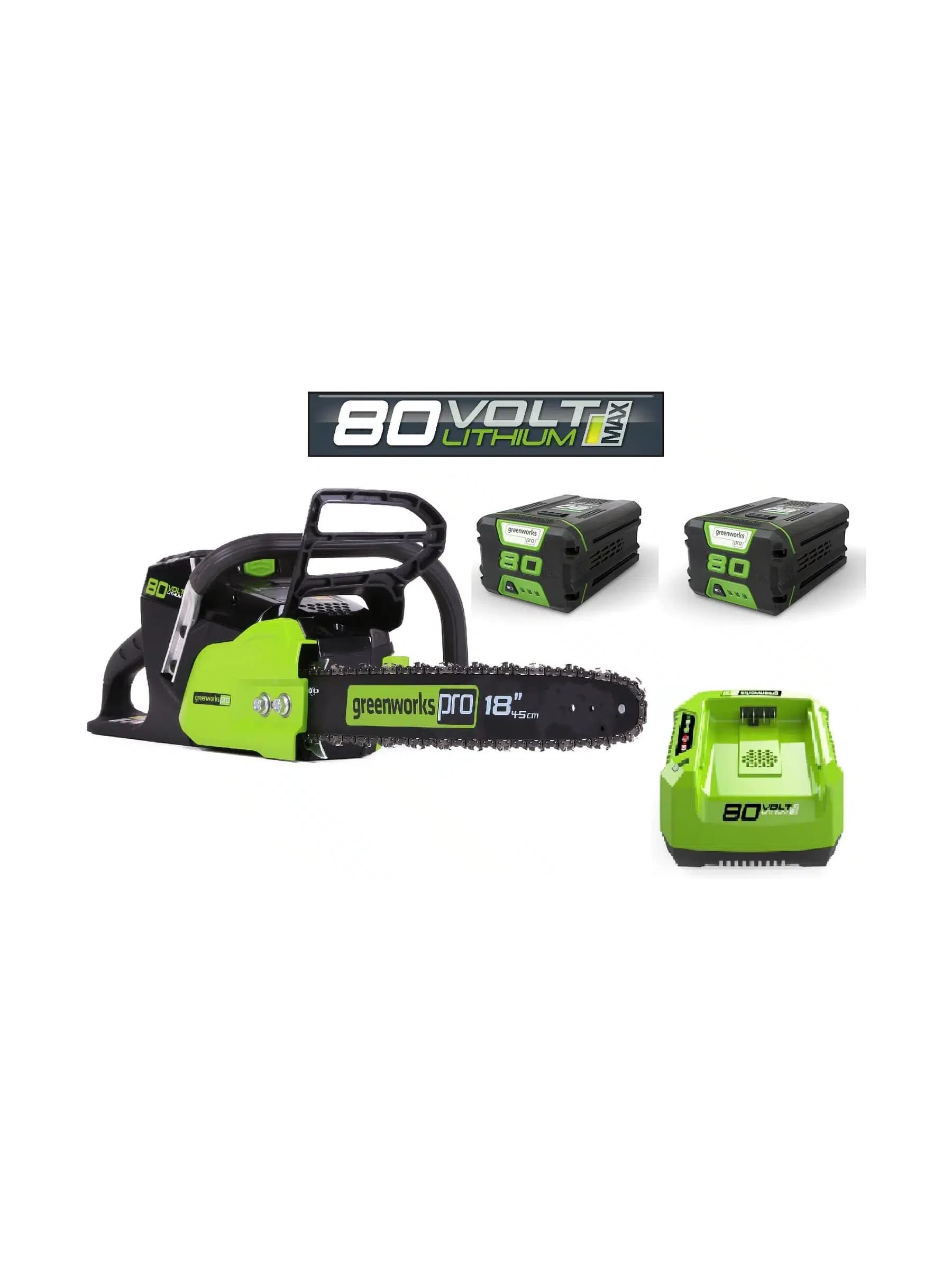 מסור שרשרת 18" 80V + שתי סוללות 2.0 + מטען