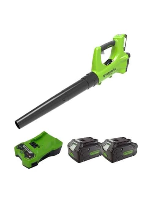 פוח עלים נטען 24V 330 CFM עם 2 סוללות 4 אמפר - Greenworks BA2