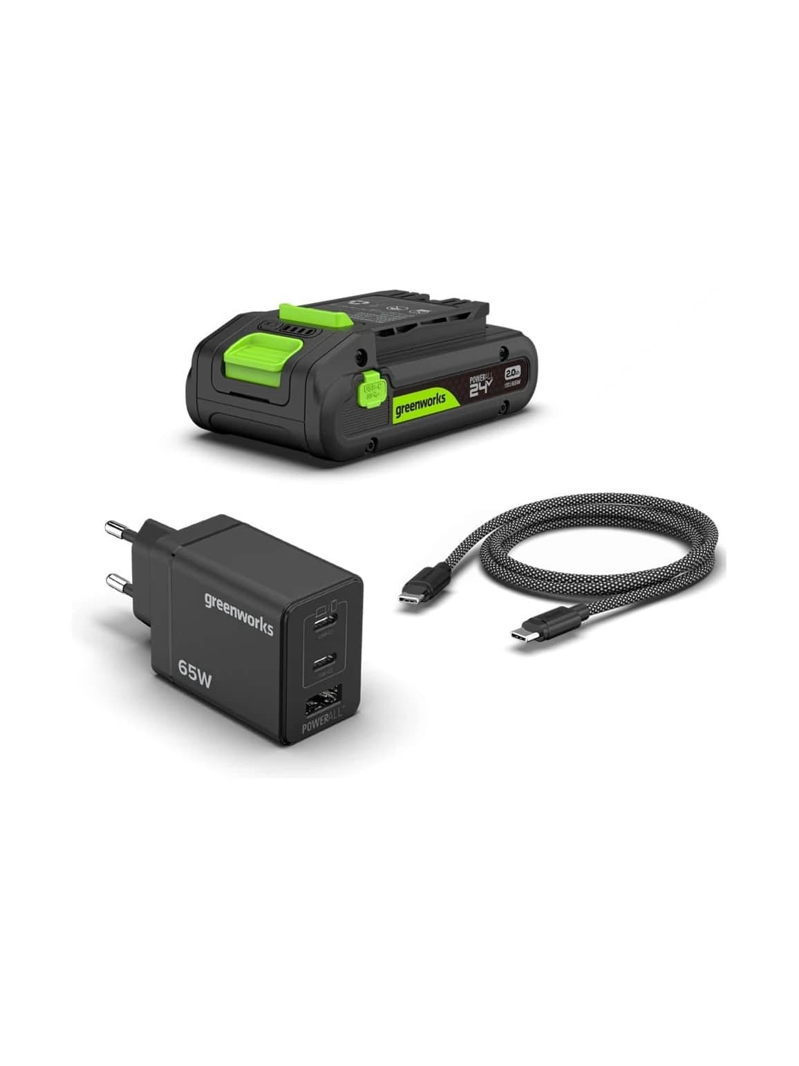 קיט התנעה נטען 24 וולט עם סוללה 2 אמפר ומטען (USB-C) - Greenworks K2S2BEAA1