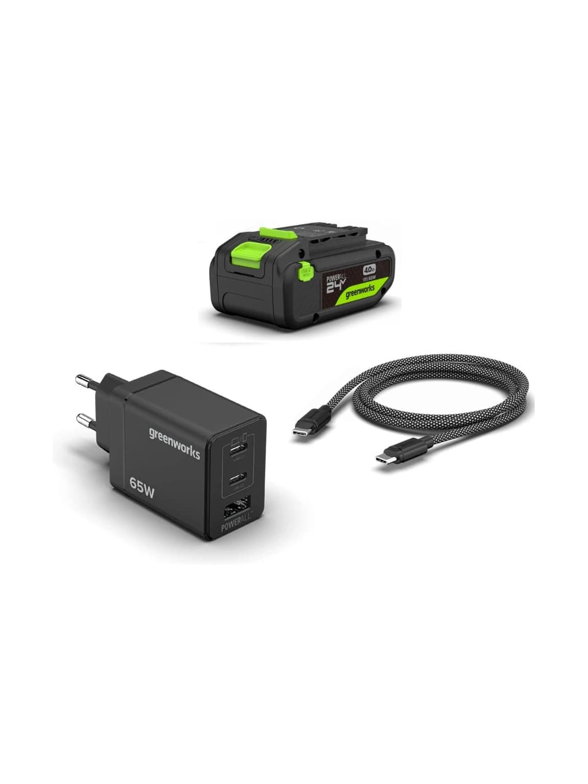 קיט התנעה נטען 24 וולט עם סוללה 4 אמפר ומטען (USB-C) - Greenworks K2S4BEAA1