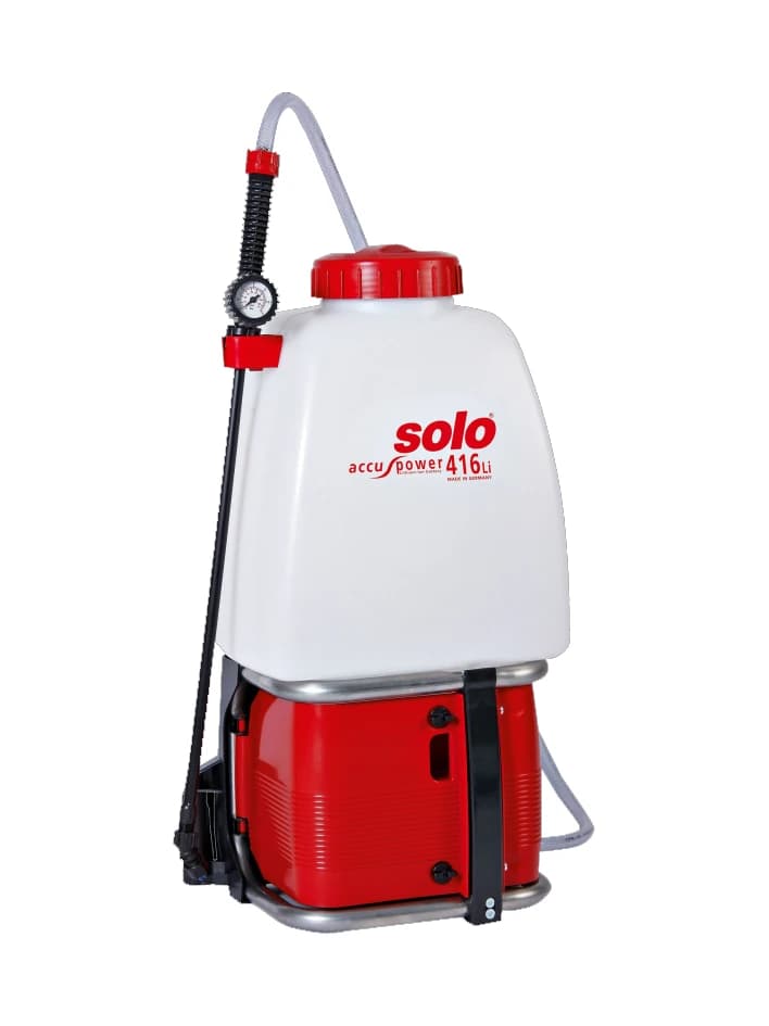 מרסס גב נטען SOLO 416Li עם מיכל 20 ליטר לבן ובסיס אדום