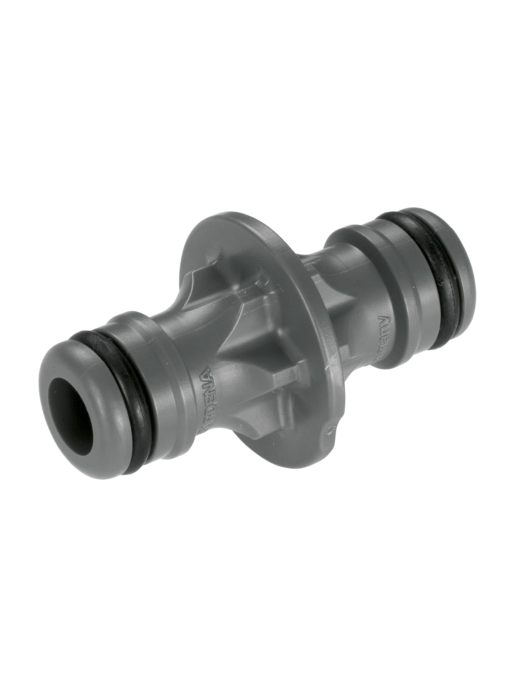 מחבר כפול אפור לצינור GARDENA 2931 עם טבעות אטימה שחורות